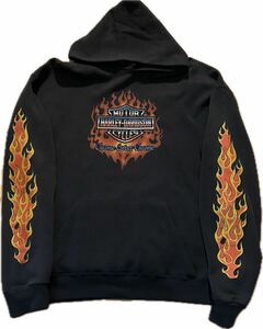 USA製 80s-90s Harley Davidson Flame Sweat Parka ハーレーダビットソン フレイム スウェットパーカー Fire ファイヤーパターン アメリカ