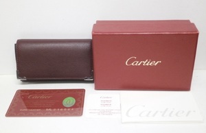 未使用箱付 カルティエ 4連レザー キーケース ボルドー 赤　レッド ギャランティカード付 Cartier デッドストック 00s