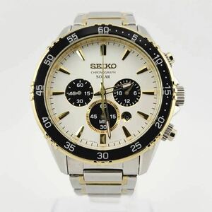 極美品 逆輸入 SEIKO セイコー V175-0DH0 SSC446 コーチュラ ツートーン クロノグラフ ソーラー 腕時計 メンズ 白文字盤 ゴールド