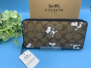 コーチ COACH 長財布 財布 レディース メンズ カーキ スヌーピー 贈り物 シグネチャー ロング ジップ 新品 未使用 ファッション C4327 C214