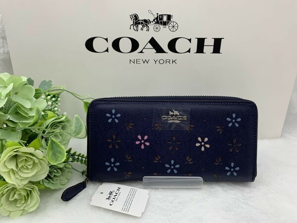 コーチ COACH 長財布 財布 ブランド ネイビー プレゼント 贈り物 ギフト 花柄 フラワー レディース ファッション 大容量 新品 A148 F31164