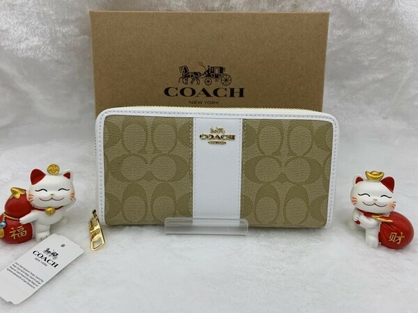 コーチ COACH 長財布 財布 プレゼント 贈り物 ギフト シグネチャー 白 ベージュロング ジップ 新品 未使用 ファッション F52859 A307