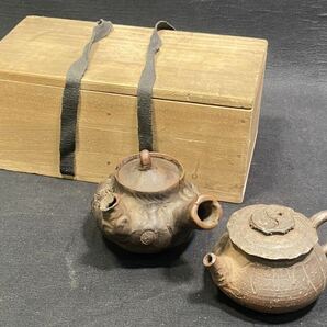 【補修箇所あり】中国 縄文急須 煎茶道具 中国美術 茶器 アンティーク 古美術 共箱 F0316-01(6)の画像1