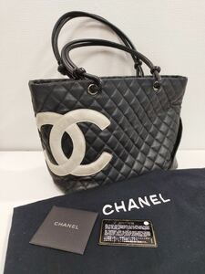 【K】 (1円～)CHANEL カンボンライン トートバッグ　ココマーク ブラック キャビアスキン ギャランティカード袋有り　【K】0303-012 （10）