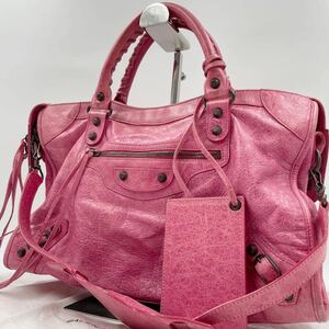 1円●美品●BALENCIAGAバレンシアガ ザ・シティ ハンドバッグ 2way ショルダーバッグ ピンク系 115748 ミラー付き 保存袋付き