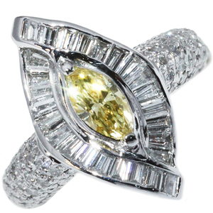 指輪(リング) Pt900 イエローダイヤ0.412ct FANCY INTENSE YELLOW-SI1-MEDIUM YELLOW /ダイヤ1.23ct