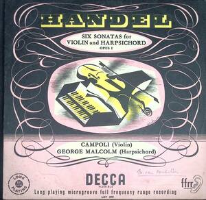 【定盤】名手カンポーリ・マルコム ヘンデル ヴァイオリンソナタ集 英Decca 初期オレンジ金ラベル フラット盤 LXT2751