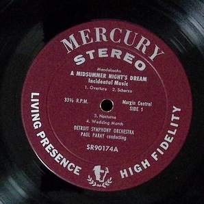 【優秀録音】メンデルスゾーン真夏の夜の夢 交響曲第5番宗教改革 パレー指揮デトロイト交響楽団 米Mercury初期Stereo盤 SR90174(RFR1/RFR2)の画像3
