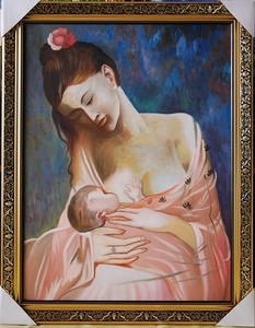 Art hand Auction 【复制品】大型全新巴勃罗毕加索母子母子雕像大尺寸手绘油画油画复制品越南画手绘独一无二, 绘画, 油画, 肖像