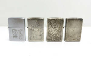 ☆Zippo/ジッポー 4点おまとめ イニシャル M ハート 龍 ドラゴン 十字架 着火未確認 喫煙具 オイルライター