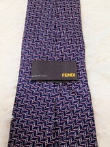 FENDI フェンディ ネクタイ ズッカ柄 総柄 紺 ネイビー ピンク シルク ビジネス フォーマル 紳士 中古美品_画像5