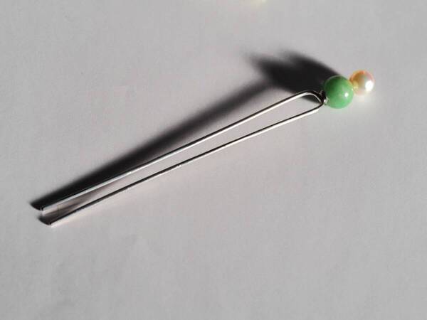 翡翠 アコヤ真珠 SV かんざし 天然無処理ヒスイ 和装小物