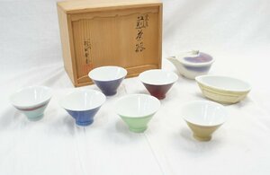 07★【未使用】煎茶セット 朝日窯元 松林豊彦 煎茶器 窯変 茶碗6客 湯冷 茶器 急須 煎茶碗 冷まし 湯のみ お茶 共箱付★418N7　/0.5ｂ*