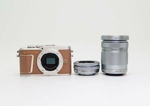 ◇美品【オリンパス】OLYMPUS PEN E-PL10 EZダブルズームキット ミラーレス一眼カメラ ブラウン