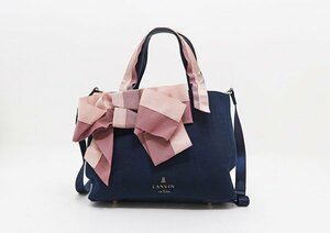 ◇【LANVIN en Bleu ランバンオンブルー】リボン キャンバス 2WAYトート トートバッグ ネイビー