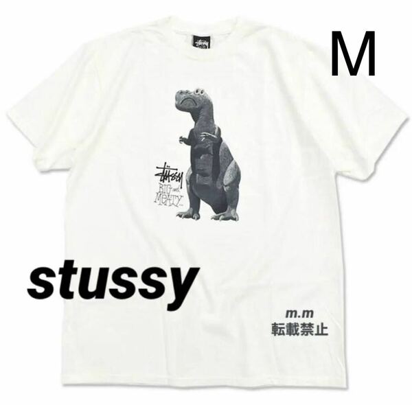 stussy送料無料 メンズ レディース 半袖 Tシャツ 恐竜 M ホワイト