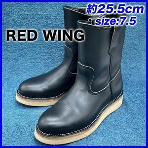 即決★RED WING 定価3.9万 8169 98年★25.5cm ペコスブーツ レッドウィング 7.5E ブラック ブラッククローム バイクブーツ ソールカスタム