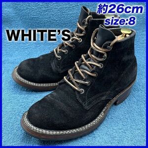 即決★WHITE'S 定価15.3万 13年★26cm ワークブーツ ホワイツ メンズ 8E 黒 ブラック セミドレス ブラックラフアウト ウエスタンソール