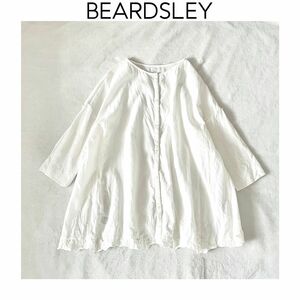 BEARDSLEY 2wayリネン裾レースブラウス　ビアズリー　ホワイト　白　ゆったり　チュニック 体型カバー