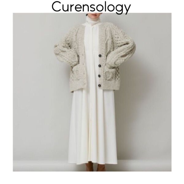 Curensology ウールブラウジングワンピース オフホワイト マキシ丈 長袖 カレンソロジー シャツワンピース 36 S