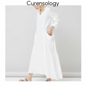 Curensology コットンリネンワンピース　ホワイト　マキシ丈　長袖　カレンソロジー