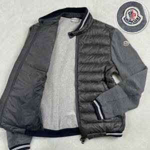 未使用級◎ モンクレール ダウンジャケット ニット切り替え グレー マグリアカーディガン ワッペン MONCLER ブルゾン MAGLIA CARDIGAN