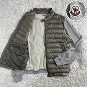 稀少Lサイズ! モンクレール ダウンジャケット ニット 切り替え グレー マグリアカーディガン MONCLER ロゴワッペン L トリコロールの画像1