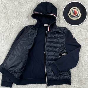 稀少XXLサイズ! モンクレール ダウンジャケット ニット切り替え ネイビー MONCLER ロゴワッペン マグリアカーディガン トリコロールの画像1