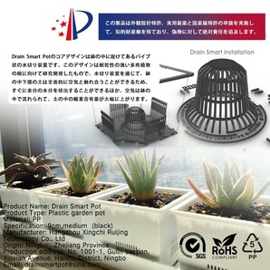 プラ鉢 Drain Smart Pot S12サイズ ブラック 5個 ラベル付き 排水性 通気性 スリット鉢 多肉食物 パキポディウム 発根管理の画像2