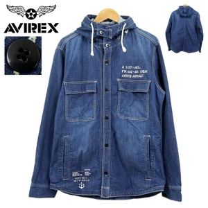 【B2910】【美品】【サイズXL】AVIREX TYPE BLUE アビレックスタイプブルー デニムシャツ デニムジャケット デニムパーカー 長袖シャツ