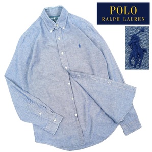 【B2914】【インディゴ染め】POLO RALPH LAUREN ポロラルフローレン 長袖シャツ ボタンダウンシャツ ポニー刺繍 ワンポイント サイズSの画像1