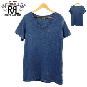 【B2925】【インディゴ染め】RRL ダブルアールエル POLO RALPH LAUREN ポロラルフローレン Vネック Tシャツ トップス サイズM