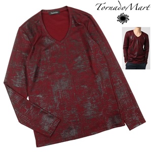 [B2945][ as good as new ][ regular price 11,880 jpy ]TORNADO MART Tornado Mart long T V neck long sleeve cut and sewn ka abrasion fo il print size M