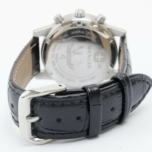 2403-504 ウェンガー クオーツ 腕時計 WENGER 7082X 日付 クロノグラフ 黒文字盤 レザーベルトの画像7