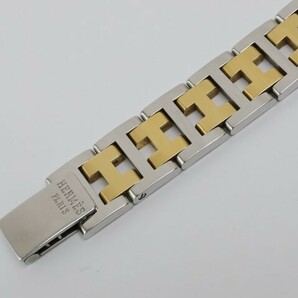 2403-538B エルメス クオーツ 腕時計 HERMES クリッパー 日付 クリーム文字盤 金色ベゼル 純正 コンビカラーブレスの画像4
