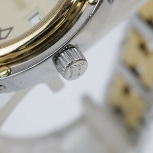 2403-538B エルメス クオーツ 腕時計 HERMES クリッパー 日付 クリーム文字盤 金色ベゼル 純正 コンビカラーブレスの画像2