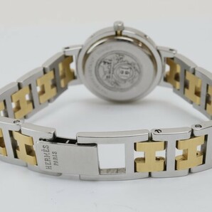 2403-538B エルメス クオーツ 腕時計 HERMES クリッパー 日付 クリーム文字盤 金色ベゼル 純正 コンビカラーブレスの画像7