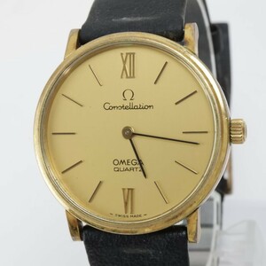 2402-641 オメガ クオーツ 腕時計 OMEGA コンステレーション 金色文字盤 丸型 金色ケース 純正ベルト