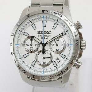 2402-637B セイコー クオーツ 腕時計 SEIKO 6T63 00D0 クロノグラフ 100M 日付 白文字盤 スクリューバック