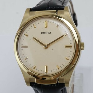 2403-592 セイコー クオーツ 腕時計 美品 SEIKO 7C17 8000 盲人用 触読式 ユニバーサル 金色 ゴールドカラー レザーベルト