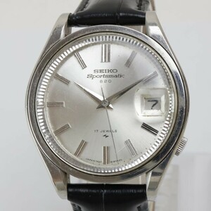 2403-594 セイコー オートマチック 腕時計 SEIKO 7625 8140 スポーツマチック 820 17石 日付 銀色文字盤 レザーベルト