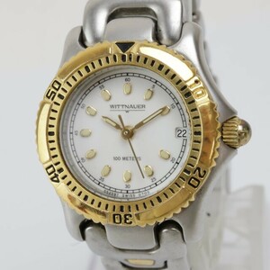 2403-640 ウィットナー クオーツ 腕時計 WITTNAUER 日付 白文字盤 金色ベゼル 純正 コンビカラーブレス