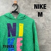 NIKE グリーン フーディー フード パーカー 長袖 M 140-150cm キッズ ビッグロゴ プリントロゴ USA 海外輸入 古着 T10123_画像1