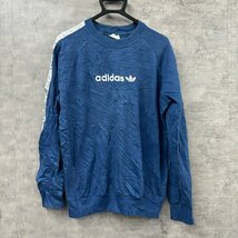 adidas ブルー スウェット トレーナー 長袖 プリントロゴ 袖ロゴ 裏起毛 薄手 USA 海外輸入 古着 T10173_画像2