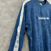 adidas ブルー スウェット トレーナー 長袖 プリントロゴ 袖ロゴ 裏起毛 薄手 USA 海外輸入 古着 T10173_画像7
