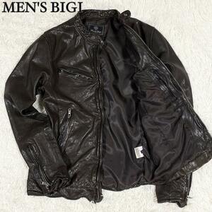 【美品 人気のLサイズ】メンズビギ MEN'S BIGI レザージャケット ライダース ラムレザー 羊革 サイズ03　メンズ