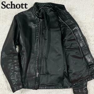 【美品】ショット Schott シングルライダースジャケット レザージャケット ブラック サイズ34 メンズ