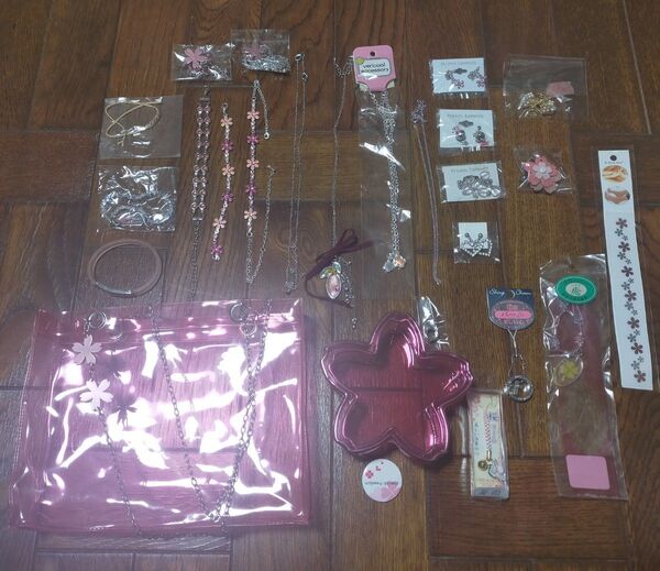 桜 さくら 花 春 ピンク アクセサリー ファッション 雑貨 26点セット ネックレス ブレスレット マグネットピアス イヤリング
