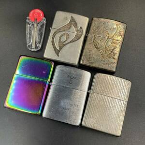 ZIPPO ジッポ レギュラータイプ FIRE 2000年製/オーロラ 2019年製/蝶 2008年製/十字架 2003年製/ストライプ 2008年製/2272907/CDK60-23