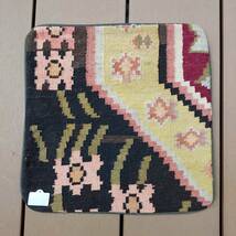 トルコ　オールドキリムのクッションカバー　ウール製手織りキリム　約40×40cm　467_画像1